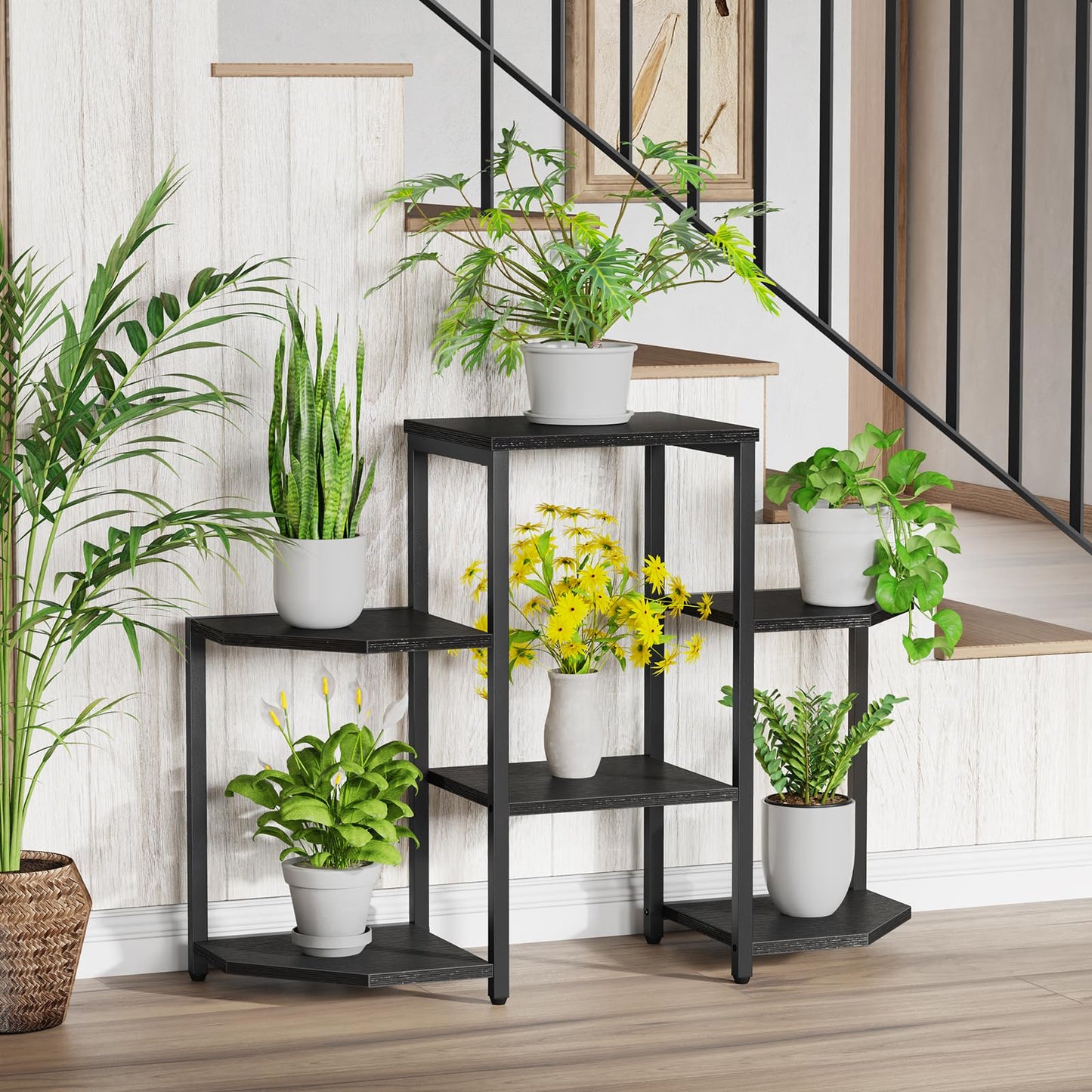 Asgolion Plant Stand Indoor,Multiple Plant Shelf Corner Rack, 6 Potted Plant Stand, 6 Tiers Large Flower Holder, Planter Display Rack for Patio Balcony Living Room Bedroom Decor, Black