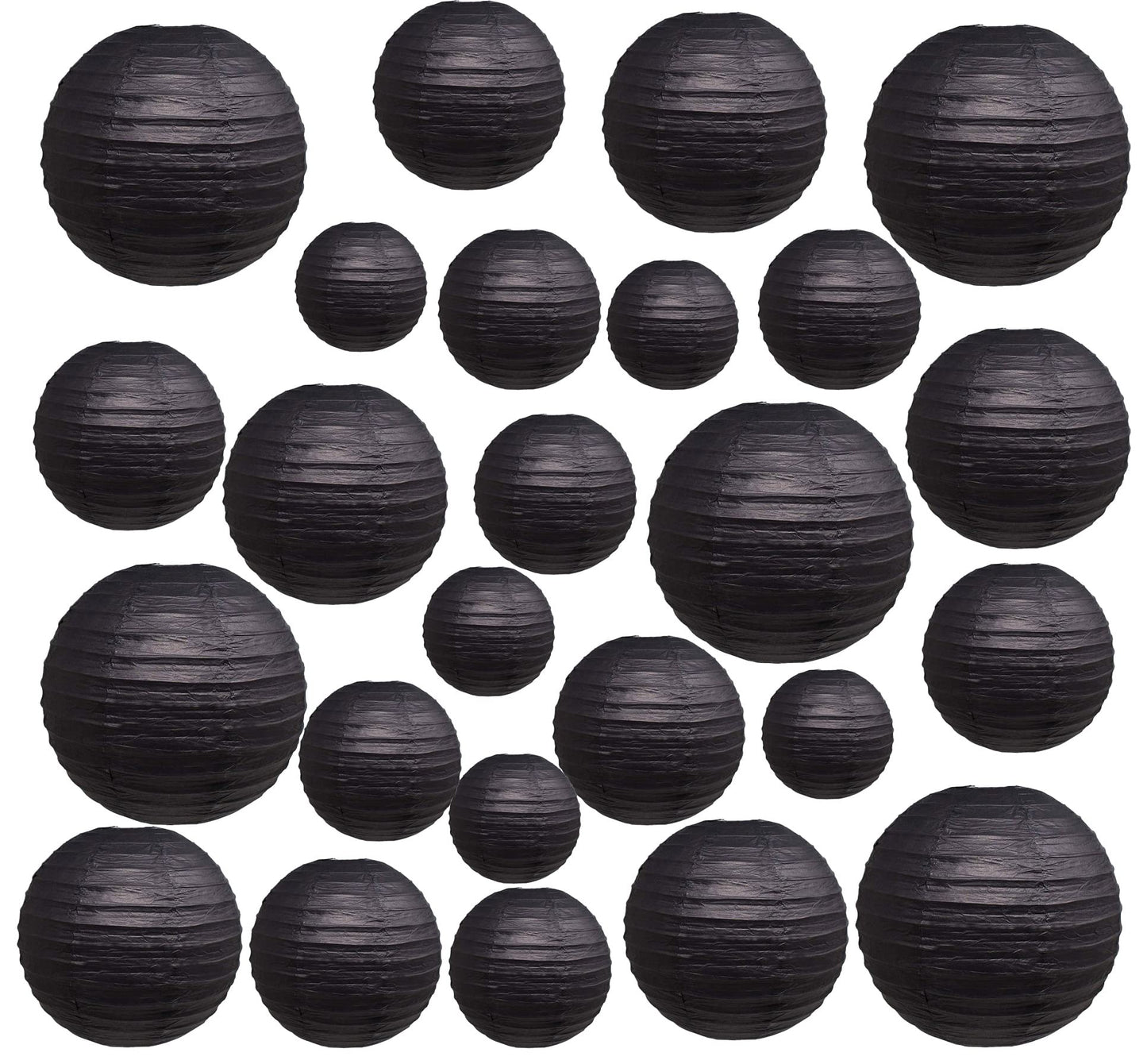 25 Pack Paper Lanterns, Sizes of 4", 6", 8", 10", 12", Hanging Lanterns Decorations Ball Lanterns for Home Decoration, Birthday Party and Wedding Decorations (Black)
