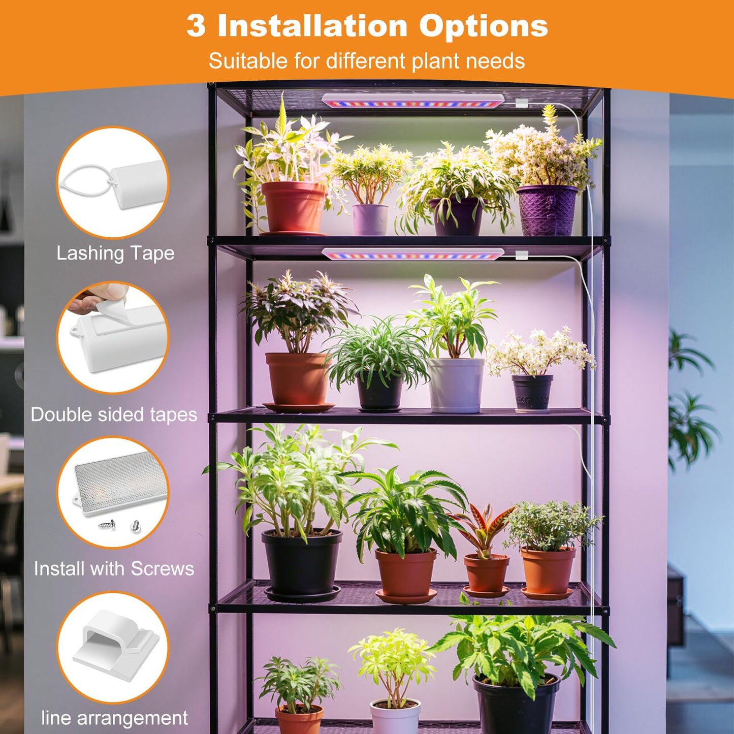 Eurbolan LED Grow Light Strip, 20W Full Spectrum Plant Lights With Red Blue White LEDs, 210 LEDs Grow Light Strips for Indoor Plants with 4/8/12/16H Auto Timer,3 Switch Modes, 5 Dimming Levels,2 Pack.