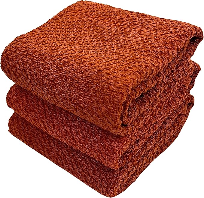 Maroon Rust Cinnamon Kitchen Hand Dish Towels: Oversized 28" x 18", 100% Cotton