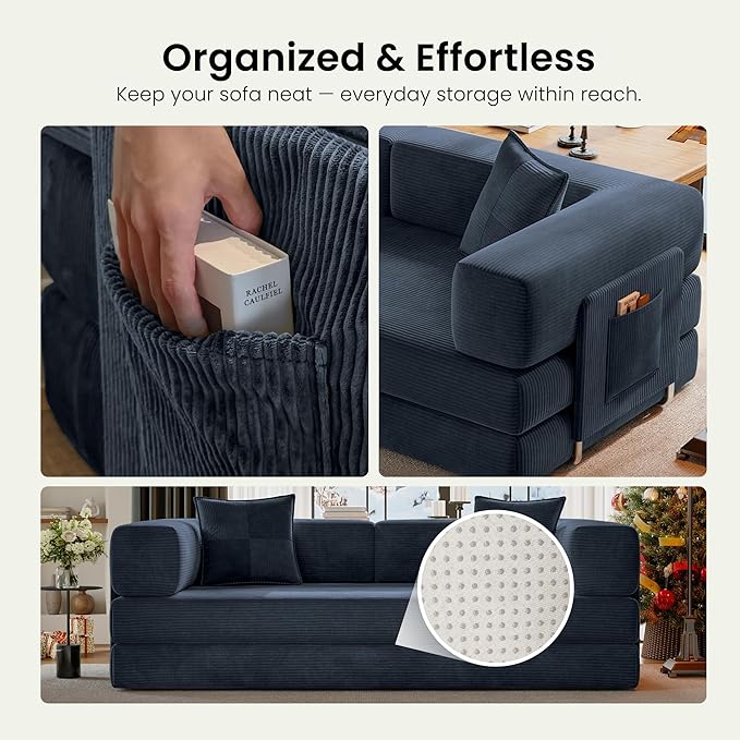 78.8" Convertible Sofa Bed, Corduroy Futon Couch