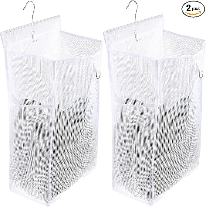 2 Pcs Hanging Collapsible Breathable Mesh Laundry Hamper, Hanging Laundry Bag