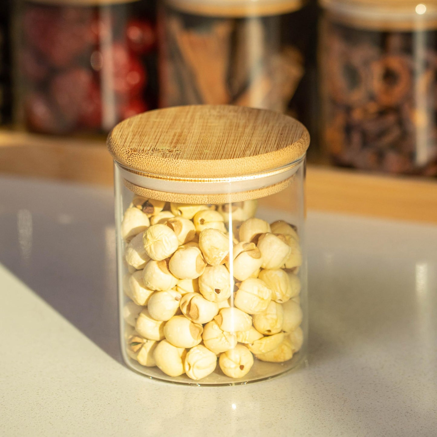 Basicwise Versatile 2-Tier Bamboo Spice Rack and Pantry Organizer with 8 Glass Jars – Perfect for Countertop Storage in Kitchens to Keep Seasoning Containers Neatly Displayed and Easily Accessible