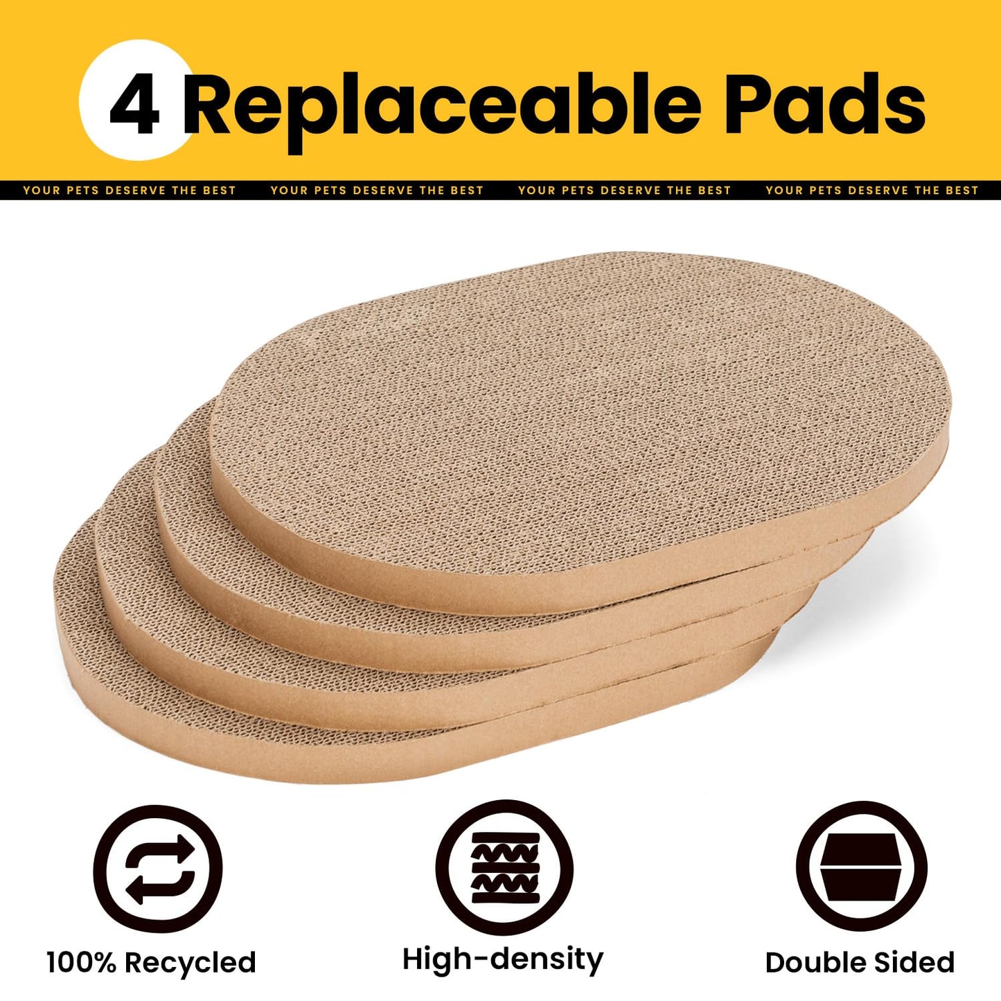Conlun Cat Scratcher Box with 4 Cat Scratching Board Reversible Kitty Scratch Pad, Heavy Duty Corrugated Cardboard Scratchers for Indoor Kittens Bed Lounger Protects Furniture,Kittens Gifts-Large