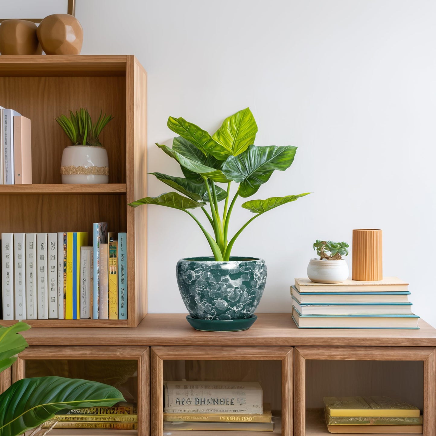 Thirtypot 6 Inch Planter - Ceramic Plant Pots Indoor with Drainage Hole and Saucer, Indoor Plant Pots for Flowers Plants, Round Modern Small Planter, Bedroom Decor, Plants Lover Gift, Bubble Green