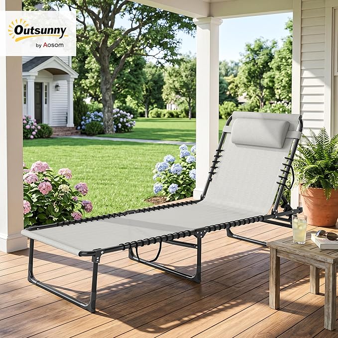 Outsunny Folding Chaise Lounge Chair, Patio Sun Tanning Chair, Outdoor Chaise