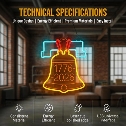 1776-2026 USA 250th Anniversary Liberty Bell Neon Sign - Patriotic LED Wall Decor