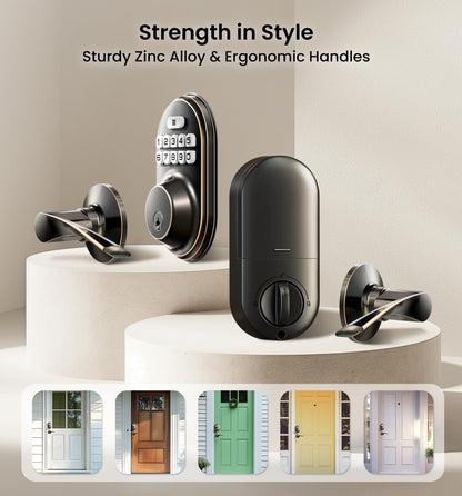 Veise Keyless Entry Door Lock with 2 Lever Handles - Electronic Keypad Deadbolt, Auto Lock, Back Lit & Easy Installation Design, Front Door Handle Sets, Satin Nickel