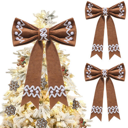 Suncalla 2 Pcs 19‘' Extra Large Christmas Gingerbread Tree Topper Wreath Bow Tree Topper Ornament Brown Plush Hanging Decor for Xmas Door Window Wall Wedding Party Decoration Supplies Gifts