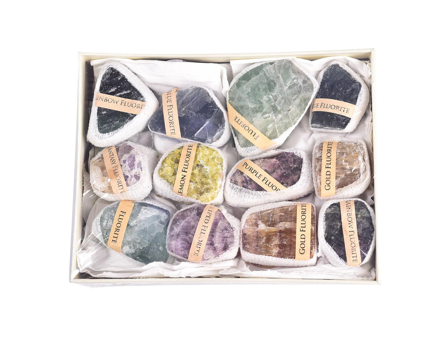 AMOYSTONE 1 LBS Bulk Mixed Fluorite Crystal Set in Display Box - 1-2" Natural Specimens for Office Decor & Collectors