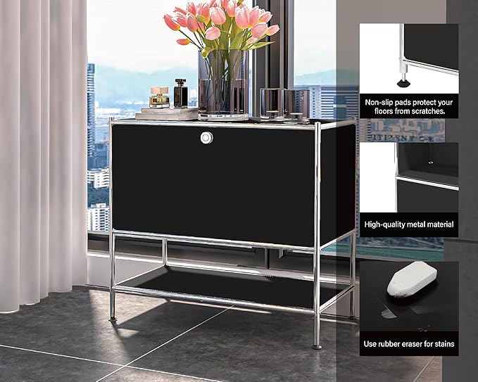 Metal Sidetable with Flap Door, 27.5" Height