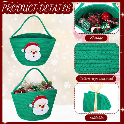 Sliner 4 pcs Christmas Woven Basket Empty for Gifts Woven Cotton Rope Basket with Christmas Xmas Decoration Storage with Handle for Baby Showers Snack Storage Xmas Decor Party Supplies Gifts