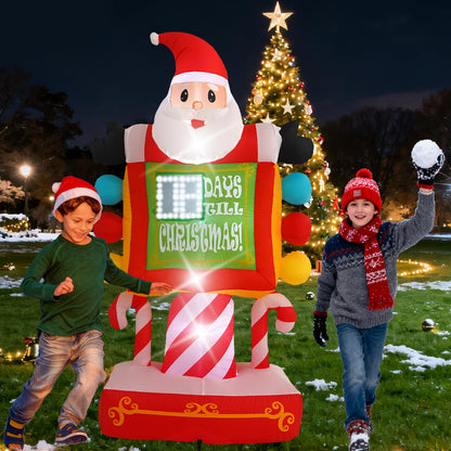 InfleasJoiy 7FT Santa Claus Countdown Street Sign Inflatable Decoration with Built-in LED Lights, Christmas Outdoor Inflatable Decoration for Lawns, Yards, Gardens, and Patios