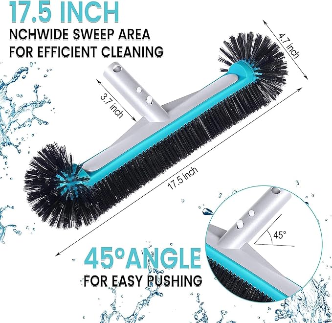 Swimming Pool Brush Head with Round Ends, 17.5" Heavy Duty Aluminum Back Head