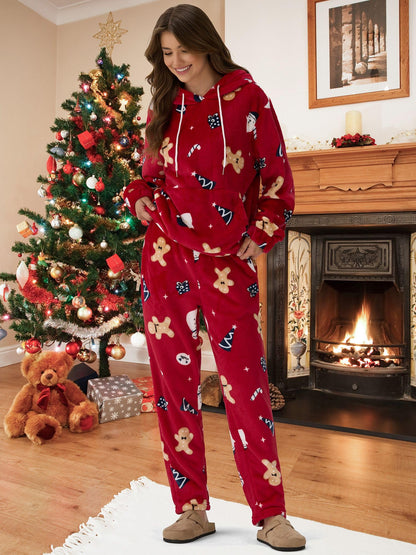 ZAFUL Women's Fuzzy Fleece Pajamas Sets Loungewear Long Sleeve pocket Casual Hoodies and Pants Set 2 Piece Fluffy Sleepwear