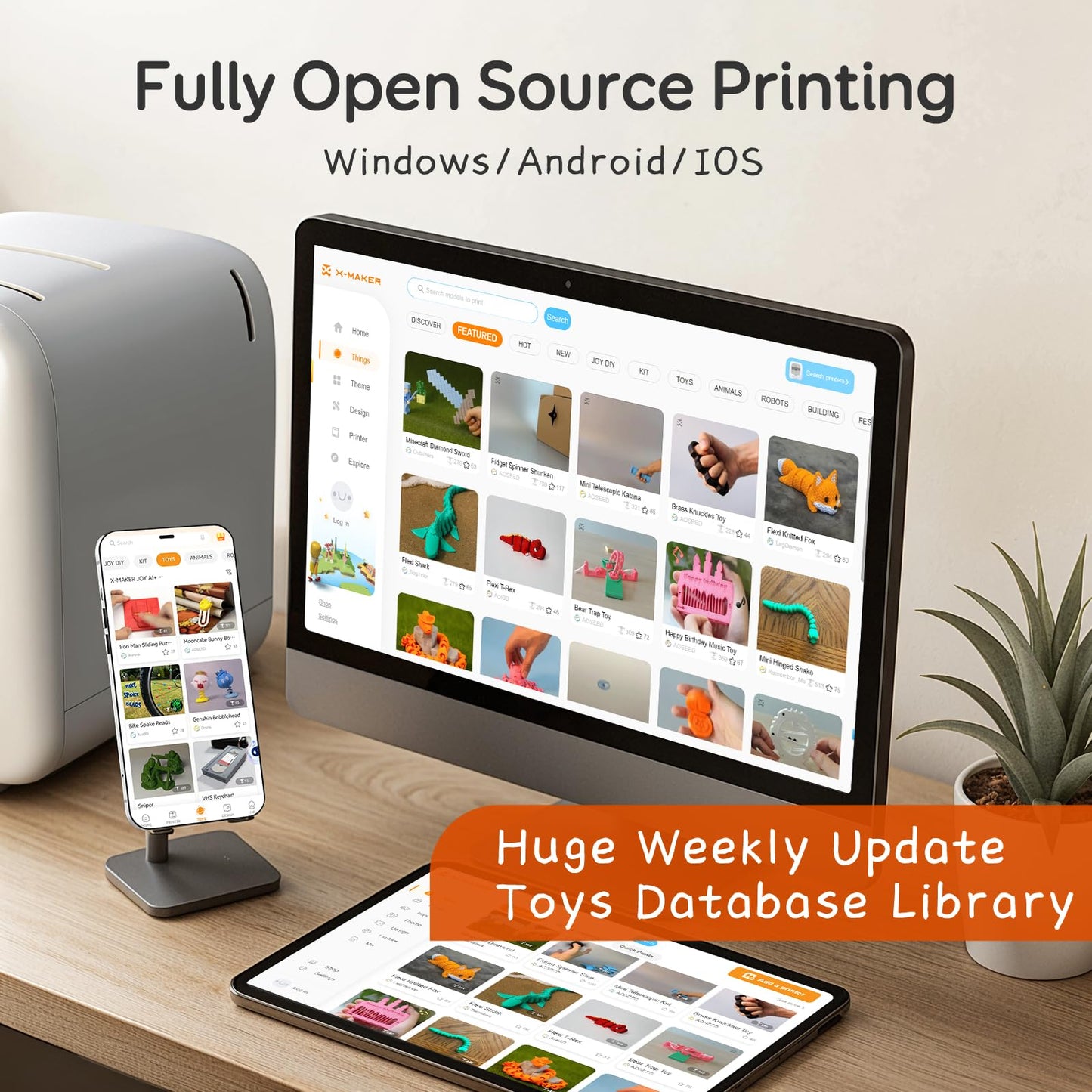 AOSEED AI-Powered 3D Printer for Kids, 3D Printer with 8 PLA Filament Set, AI Design App, Huge Toy Library, Up to 400mm/s Faster Speed, W/ 16+ Mini 3D Design Module, App Control, X-Maker Joy AI+