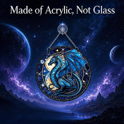 MATIHAY Cartoon Dragon Acrylic Window Hanging Ornament, Moon Dragon Wall Art Decor for Bedroom Birthday Party Supplies Halloween Christmas Decoration (Blue, 11.8"/30cm)