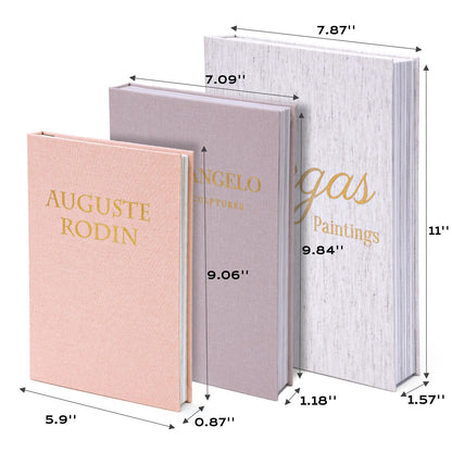XKDOUS Set of 3 Linen Decorative Books with Gold Foil Cover Faux Book Storage Box for Coffee Table, Bathroom Shelf & Home Decor