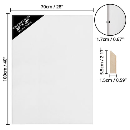 Kurtzy 2 Pack Blank Canvas - 70 x 100cm (28 x 40 inches) - Extra Large Pre Stretched Canvas Panels with Wooden Wedges - Suitable for Acrylic and Oil Painting Also for Sketching and Drawing