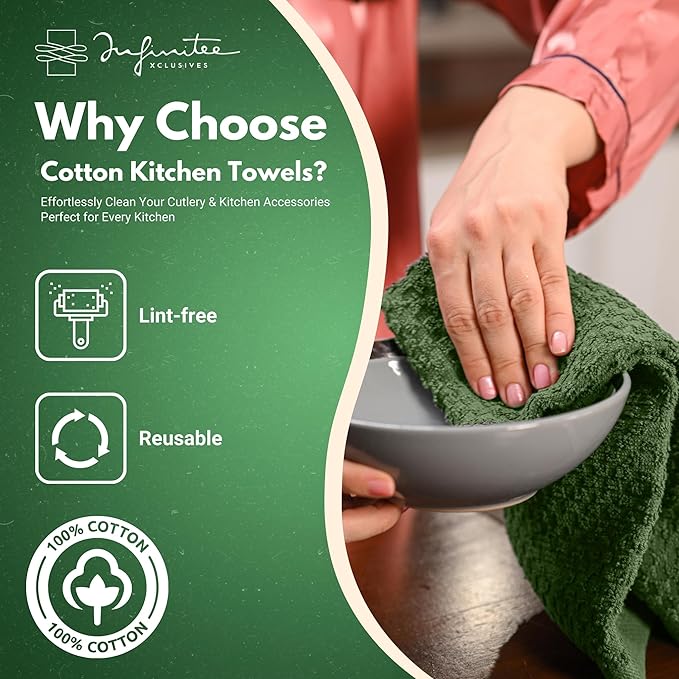 Infinitee Xclusives Premium Kitchen Towels – Pack of 3, 100% Cotton 15 x 25