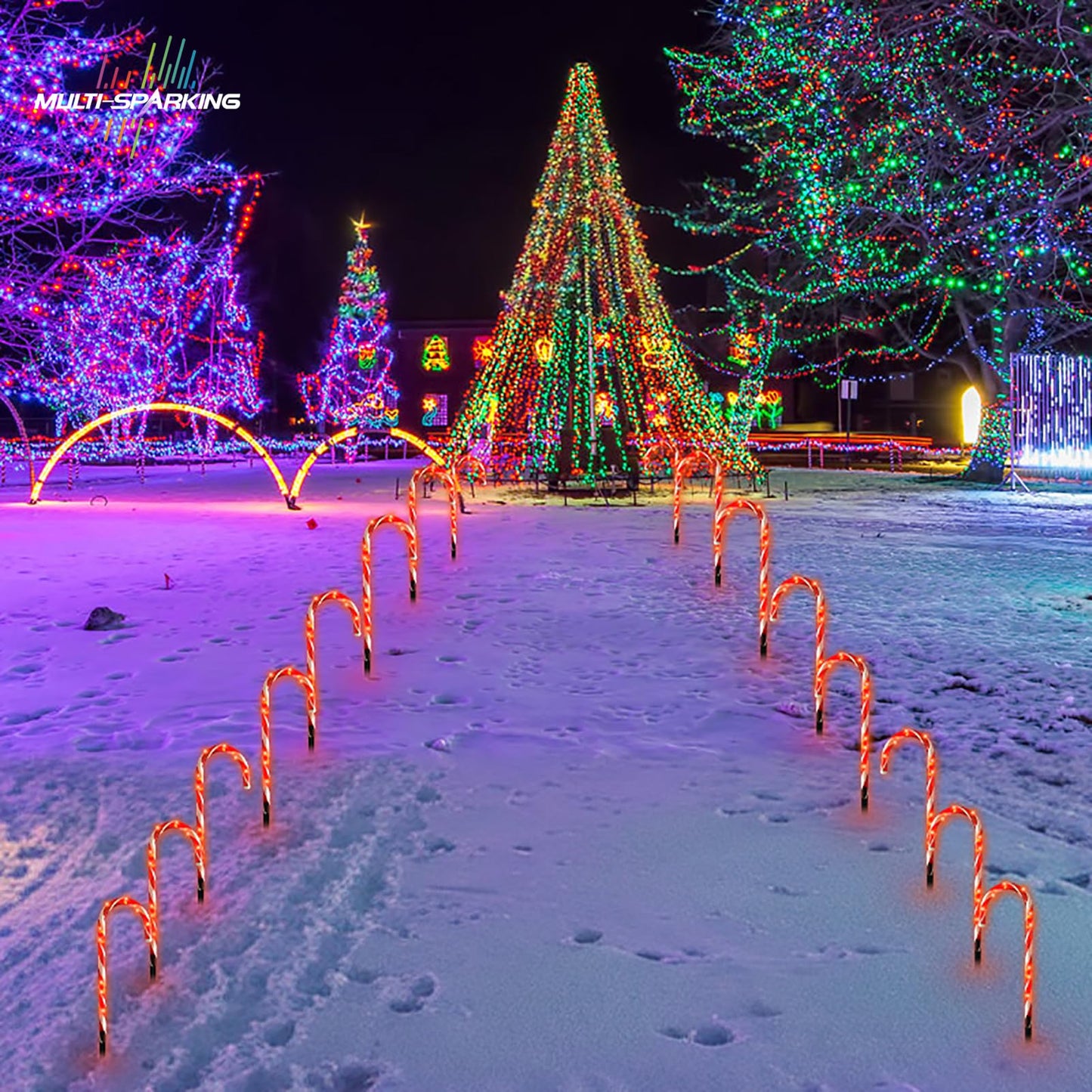 MULTI-SPARKING Christmas Candy Cane Lights - 12 inch Set of 10 Pcs Christmas Candy Cane Pathway Markers Lights, Outdoor Walkway Lighting with Stakes for Yard, Steet, Roadway, 18 Feet