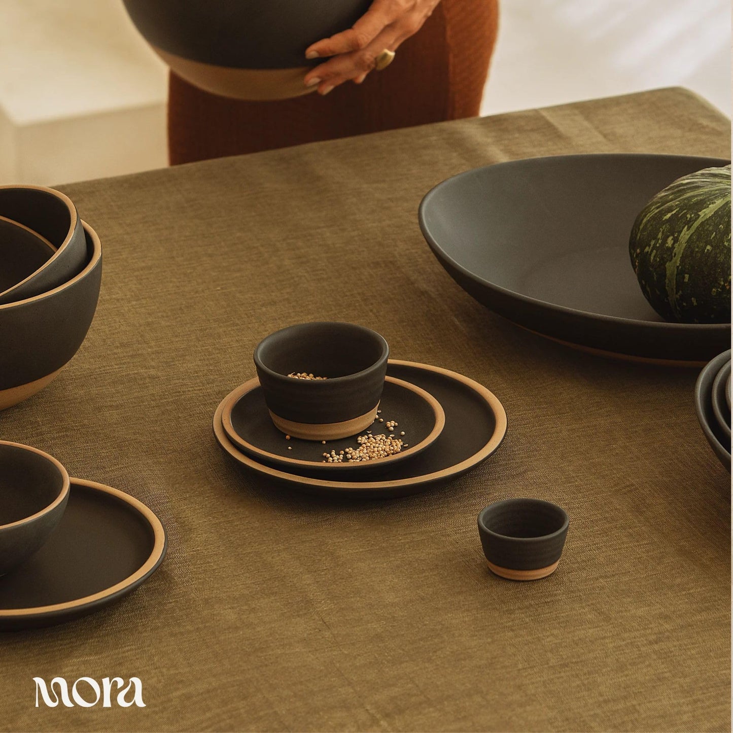 Mora Nano Ramekins Set of 4, 2oz Ceramic Pottery Sauce Cups - Microwave, Oven and Dishwasher Safe - Liquorice