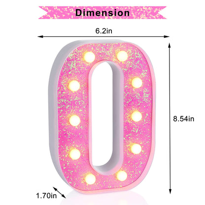 Foaky Pink Light up Letters，Pink Party Decorations,Girls Room Decor,Glitter Light Up Letters,Alphabet Letter Sign for Night Light Birthday Party Girls Gifts, Home Bar Decoration（O）