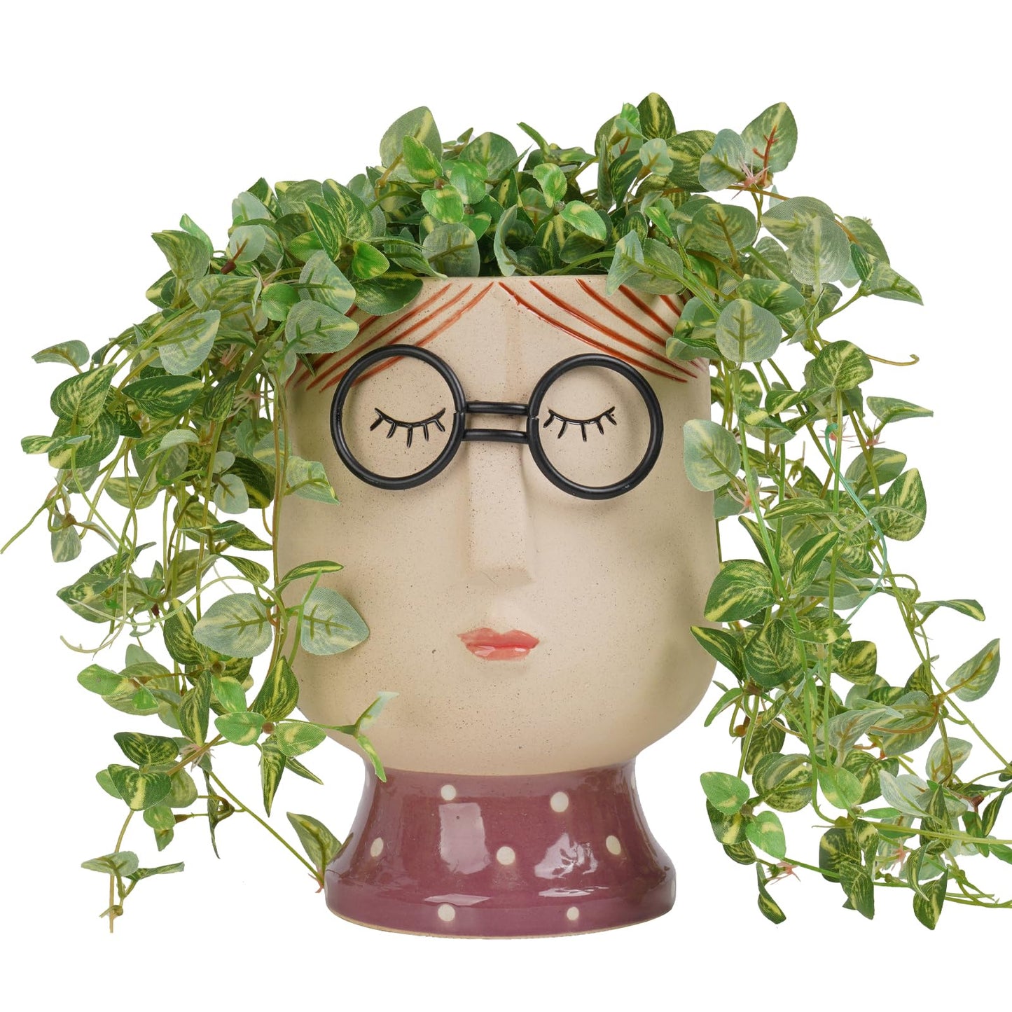 DiliComing Large Face-Planter for Indoor Plants - 8.3 Inch Porcelain Vase, Succulent Pot 5.8 x 6.1 x 8.3 Inches (No Drainage Hole)