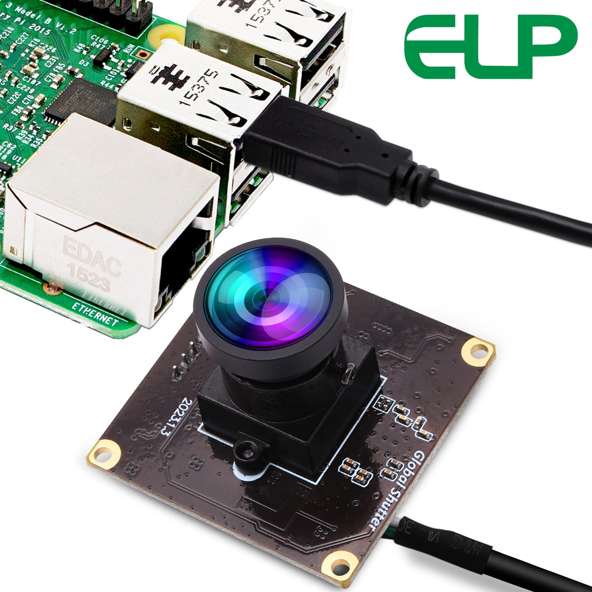 ELP High Speed Wide Angle Global Shutter USB Camera Module for Computer 1080P Mini UVC USB2.0 Webcam Board with 110degree No Distortion Lens AR0234 High Frame 90fps Web PC Camera Board for Laptop