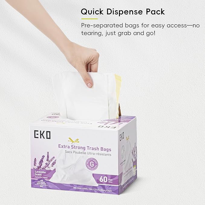 EKO 21 Gallon / 50-90 Liter, Extra-Strong Garbage Bags, Lavender Scent