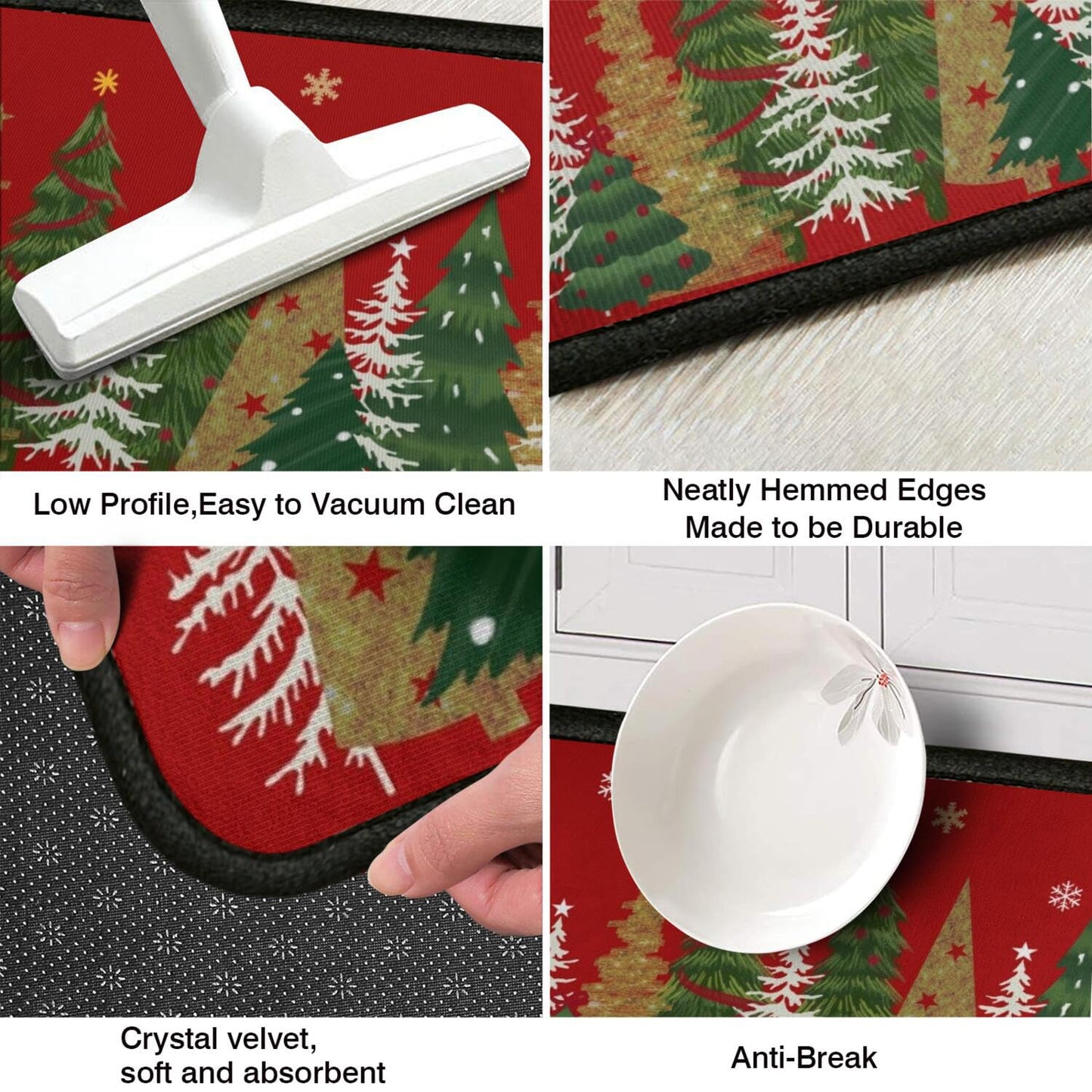 Lingcetger Christmas Kitchen Mats for Floor,Xmas Tree Kitchen Rugs Sets of 2,Red Christmas Non-Slip Kitchen Decor Floor Rug Home Decoration Doormat