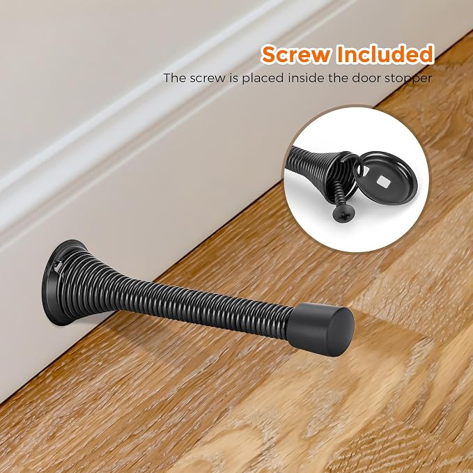 Ravinte Door Stoppers, 48 Pack Black Spring Door Stops with Rubber Bumper, Door Stoppers for Bottom of Door