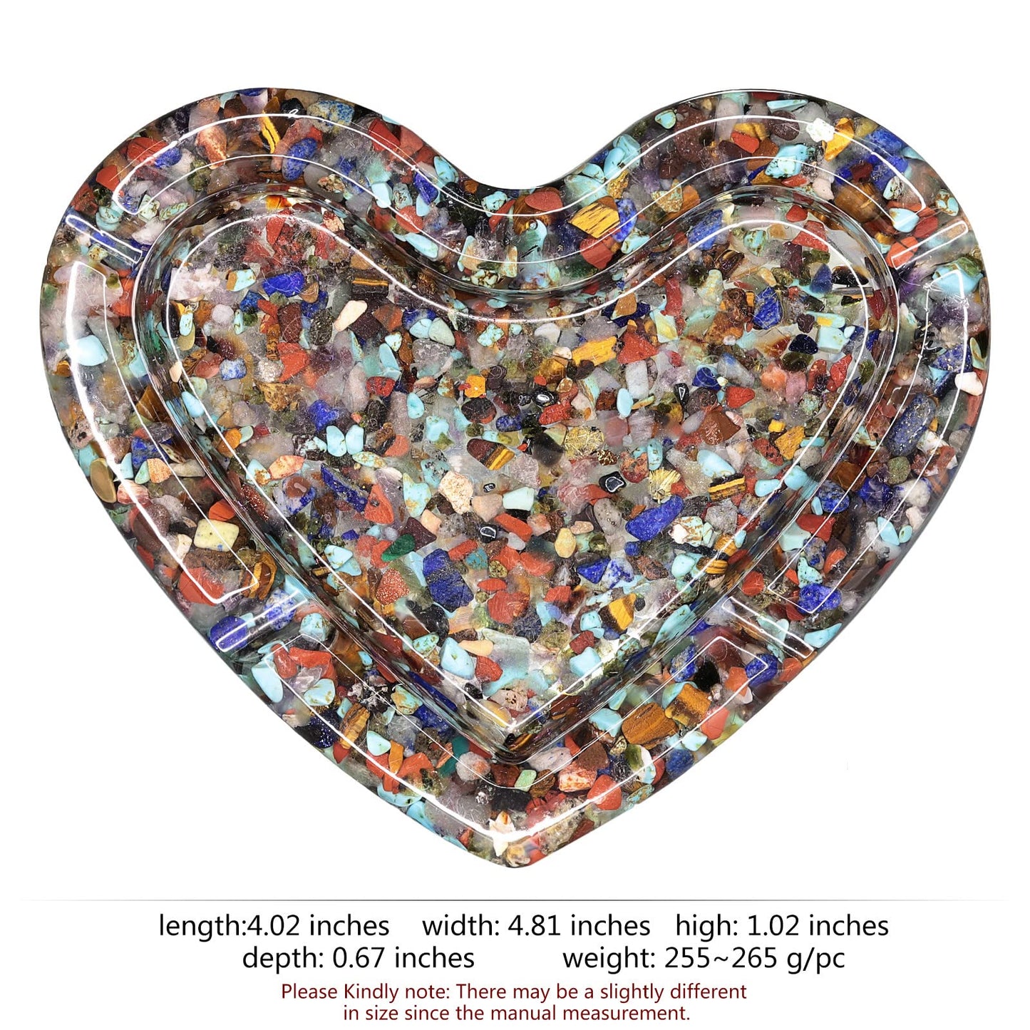 Rockcloud 4.8" Heart Shape Tumbled Chip Stone Tray with Resin, Jewelry Tray Crystal Dish for Home Office Tabletop Decoration Air Plant Holder, Mixed Stone