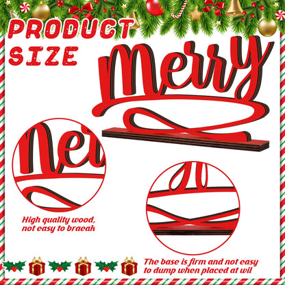 Kathfly 3 Pcs Christmas Tabletop Word Sign Believe Joyful Merry Xmas Mantle Decor Freestanding Christmas Mantle Sign Xmas Wood Cutouts Table Plate Rustic Ornaments for Home Office Decoration(Red)