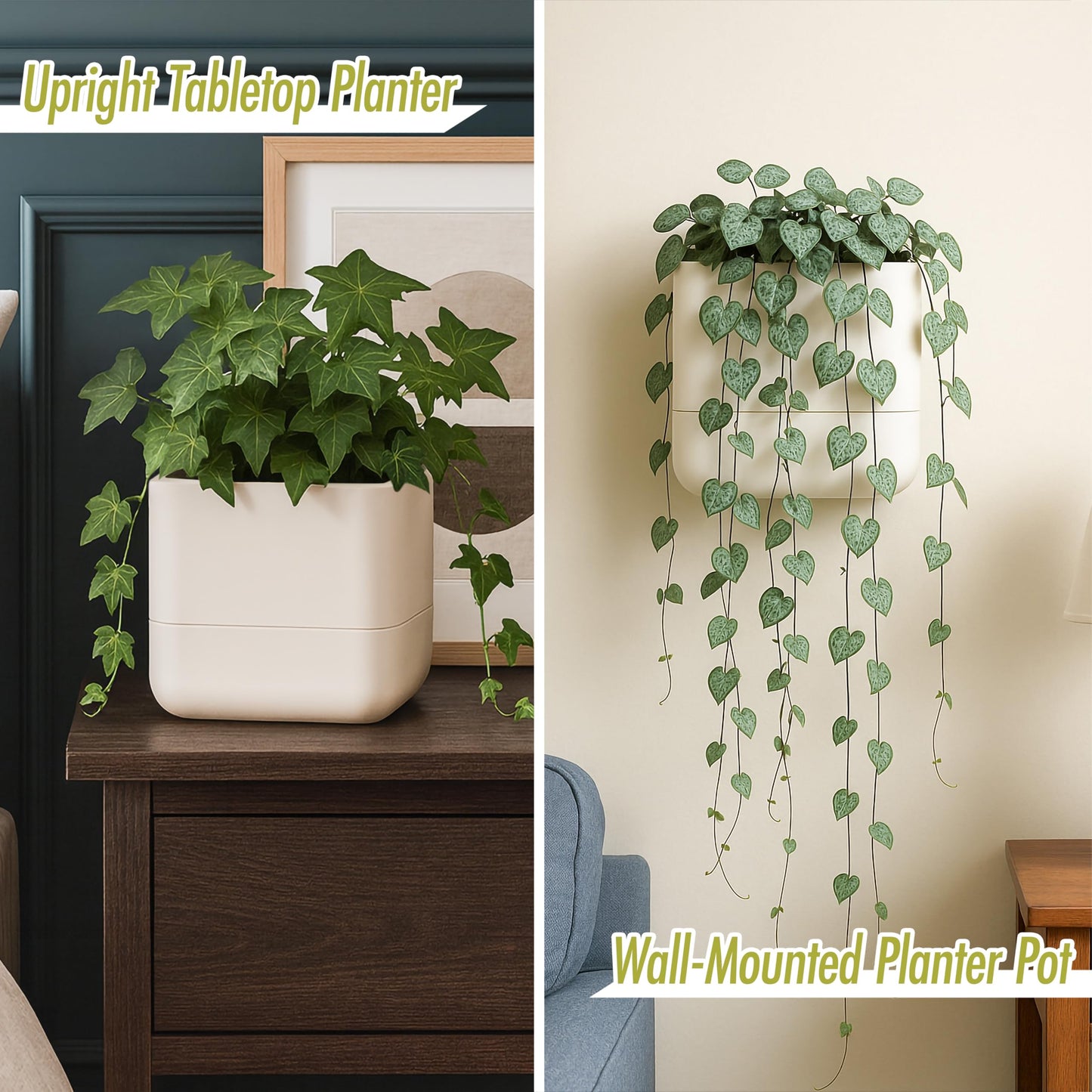 Phoenix Vine 6.5 Inch Wall Mounted Self-Watering Planter Pots for Indoor Houseplants and Herbs | Hanging Planter for Window Sills, Bathroom Walls, Home & Office Décor, Oatmeal, Set of 3, 01-C-G-3