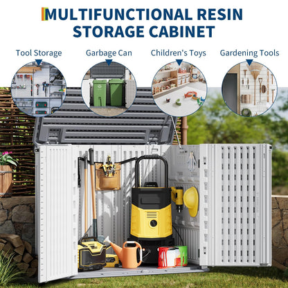 Outdoor Storage Cabinet, 34 Cu ft Outdoor Trash Can Storage Waterproof, Outdoor Resin Storage Cabinet for Patio Tools, Lawn Mower, Garbage Cans