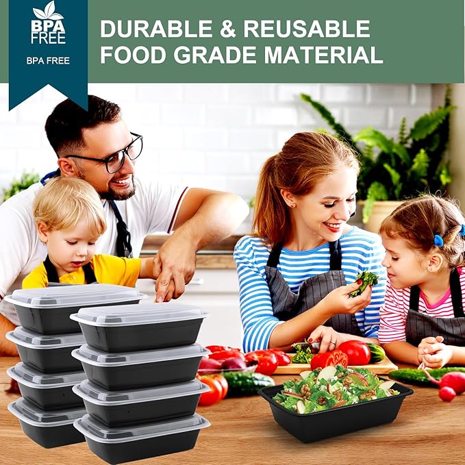 50 Pack Meal Prep Containers 24 oz, Leakproof Plastic Food Storage Containers