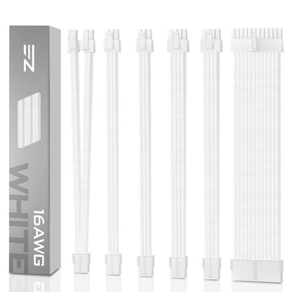 EZDIY-FAB PSU Cable Extension kit Sleeved Cable Custom Power Supply Sleeved Extension -White