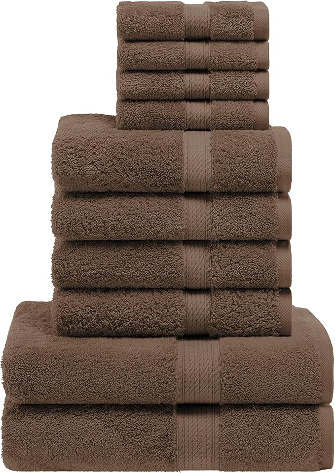 Superior Egyptian Cotton Solid Towel Set, Washcloths 13” x 13”, Hand Towels 20”