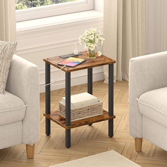 TUTOTAK End Table with Charging Station, Side Table with USB Ports and Outlets