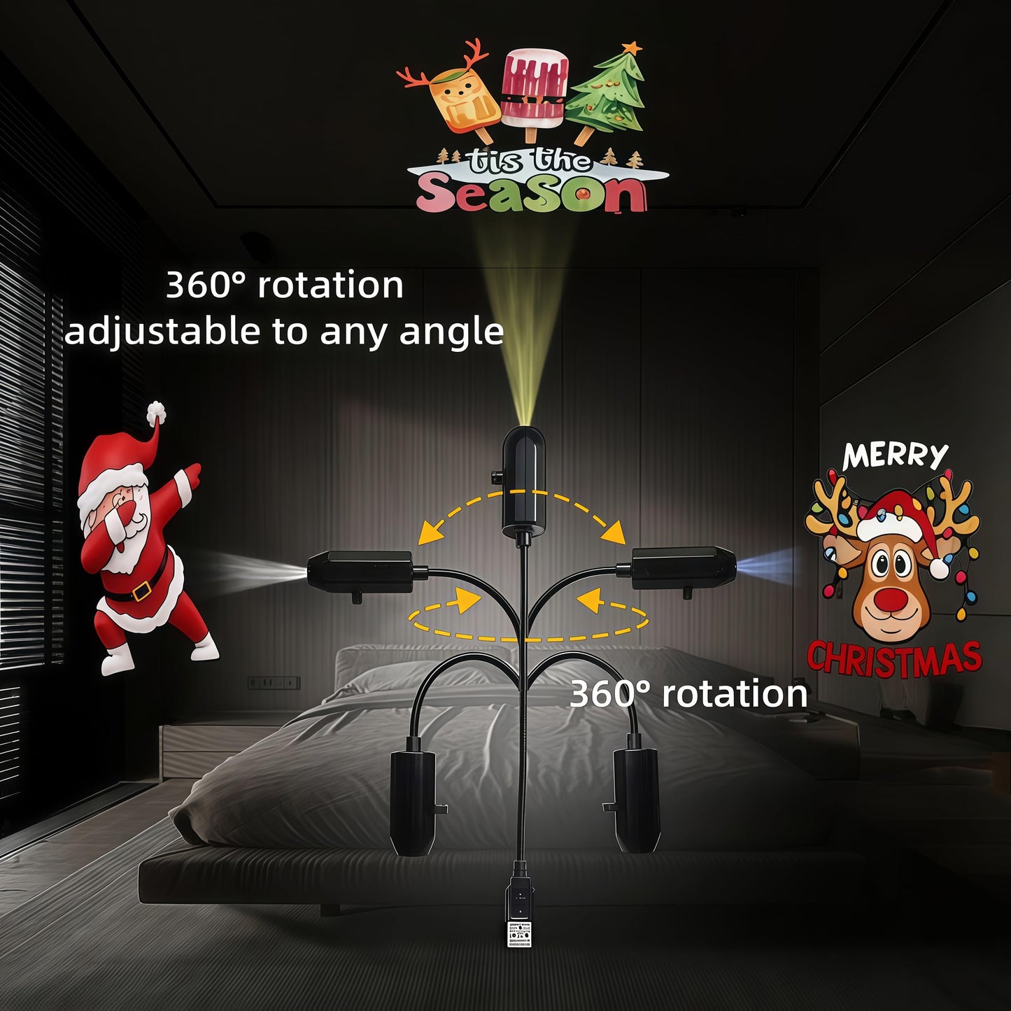 Christmas Ambience Projector Light with 10 Festive Pattern Lenses, LED Holiday Night Light Display, USB Powered Indoor Decoration for Home and Party