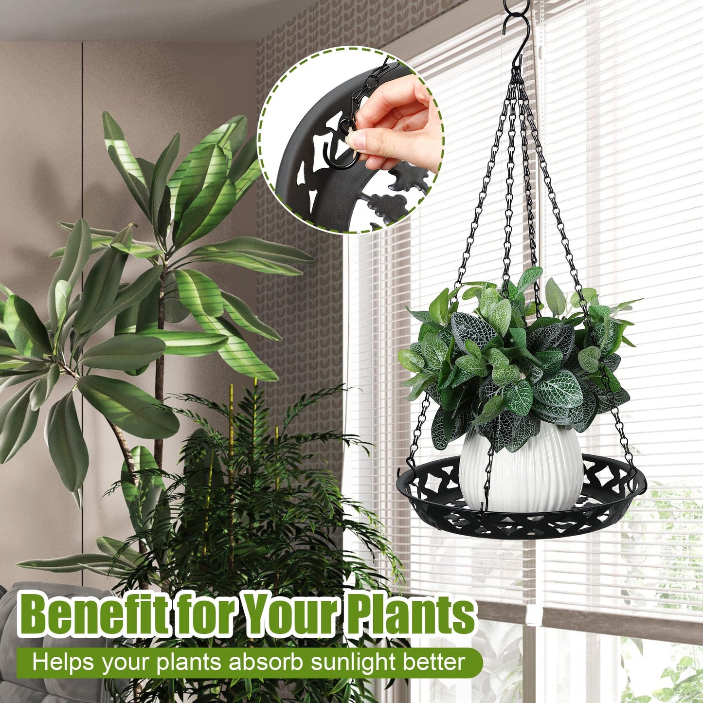 Enhon 2 Pack Plant Hanger, 12 Inch Metal Hanging Planter for Indoor Outdoor Plants, Classy Glossy Black Decorative Hanging Plant Shelf for Window Wall Ceiling Home Decor