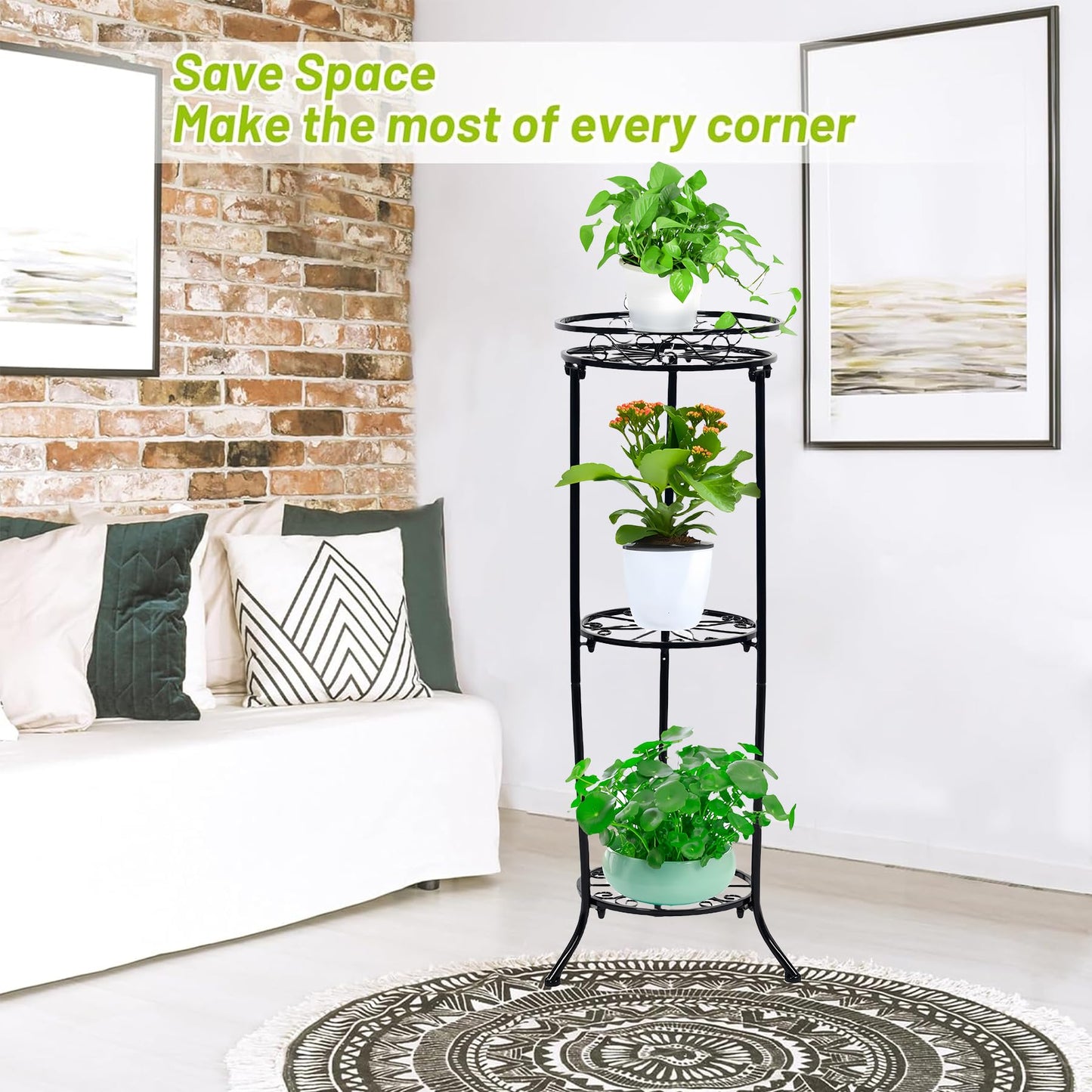 FAMZ Plant Stand Indoor Outdoor, 3 Tier Tall Black Metal Plant Stands, 35 inch Round Multiple Plant Rack Holder Rack Flower Pot Stand Heavy Duty Plant Shelf for Patio Balcony Garden Living Room