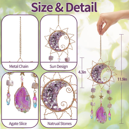 Amethyst Crystal Suncatchers for Windows Hanging Decor Rainbow Sun Catcher for Car Light Catcher Window Wall Garden Outdoor Decoration(Purple)