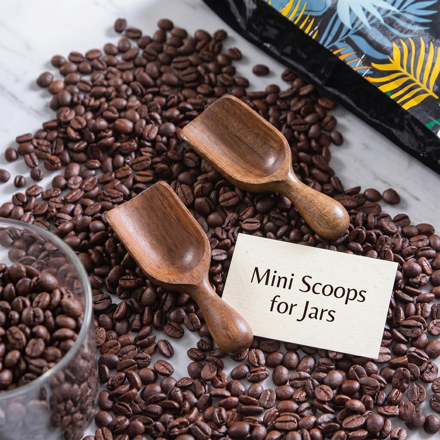 6 Pcs Wooden Scoops for Canisters, Wooden Ground Coffee Scoop for Jars Mini Measuring Spoons, Bean Salt Spoon Shovel for Seasoning Bath Salt Laundry Detergent Shovel