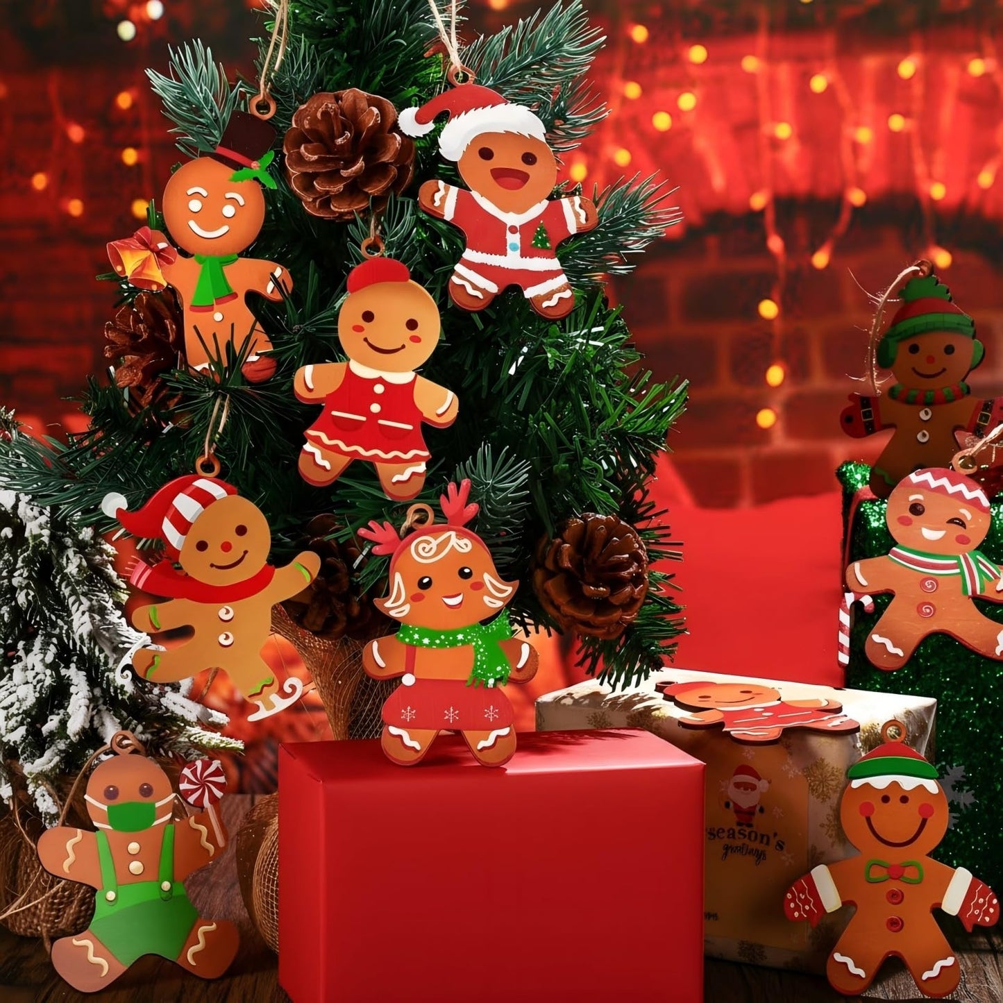 Blulu 30 Wooden Gingerbread Man Ornaments for Cute Christmas Tree Gingerbread Chritmas Decorations Hanging Ornaments for Xmas Tree Decor DIY Craft Party Supplies