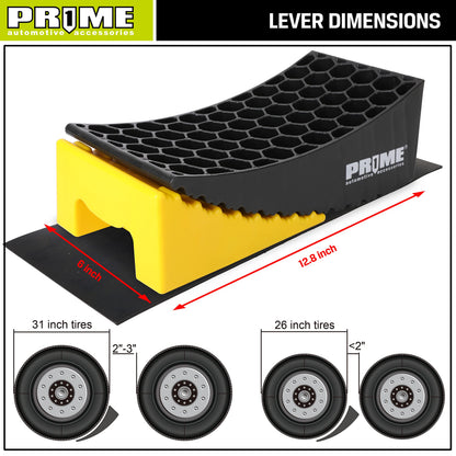 PR1ME RV Leveling Blocks, Heavy Duty Camper Leveler Kit, 2 Pack Curved RV Levelers with Anti-Slip Mats & Wheel Chocks, Faster Leveling System for Travel Trailer, Motorhome & Dual Axles