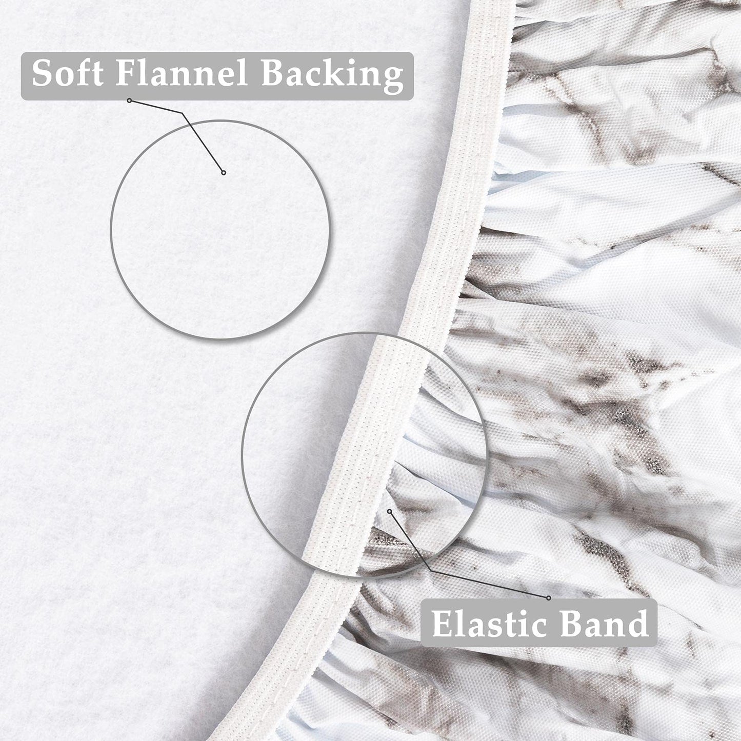 UMINEUX Oval Fitted Vinyl Tablecloth with Elastic Edged & Flannel Backing, Waterproof Wipeable Oval Table Cover - Fits Tables up to 42"X68" (WhiteMarble)