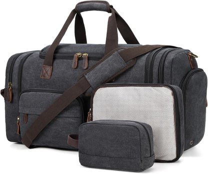 Mens Duffle Bag for Travel 60L Expandable Canvas Weekender Overnight Travel Duffel Bag with Shoe Compartment Carry-On for Airplanes Dark Gray
