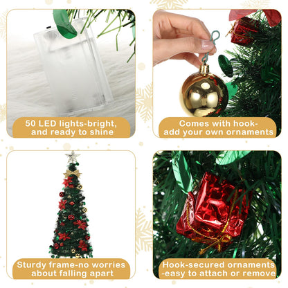 Suncalla Wall Christmas Tree with Lights 40inch, Artificial Wall Hanging Xmas Decoration with 50 LED String Lights, Saving-Space Door Hanging Xmas Tree Small Space Home School Office (Red Gold)